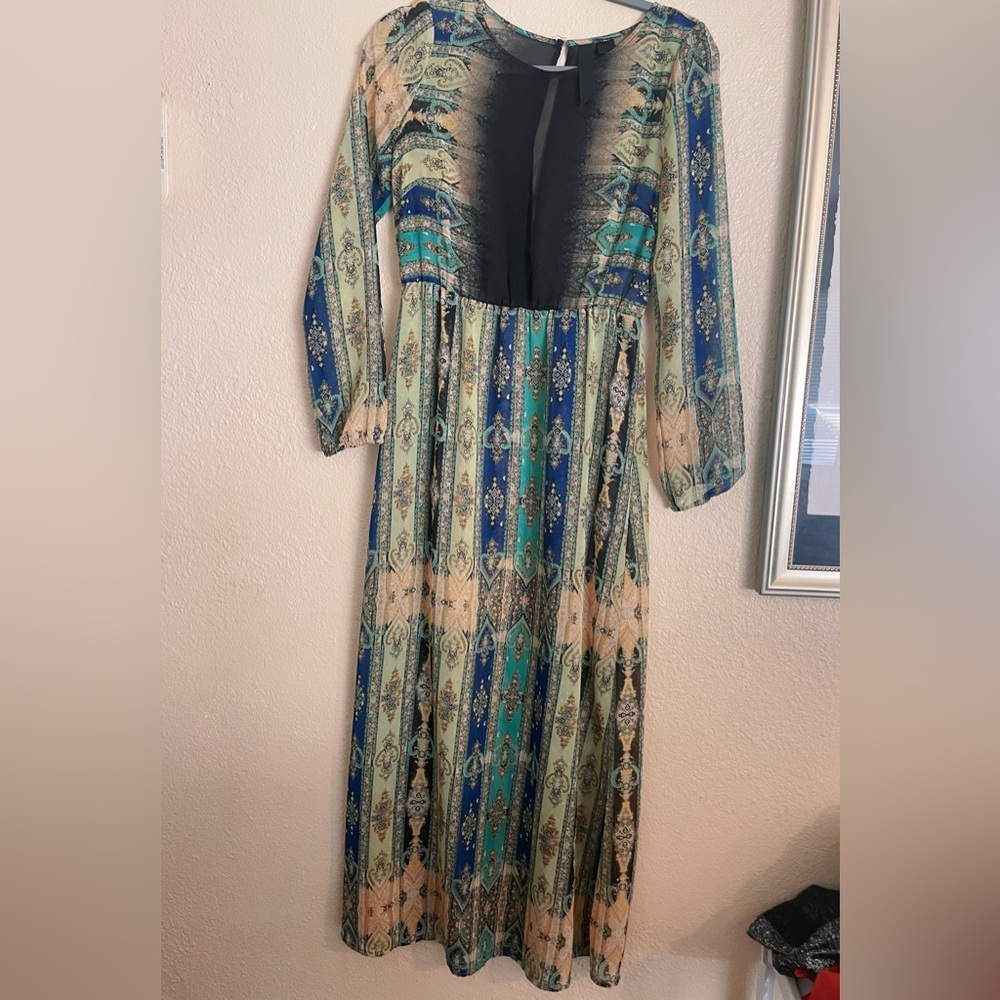 Anthropologie Petticoat Alley Womens Size L Print Dress Bohemian Sheer Peasant